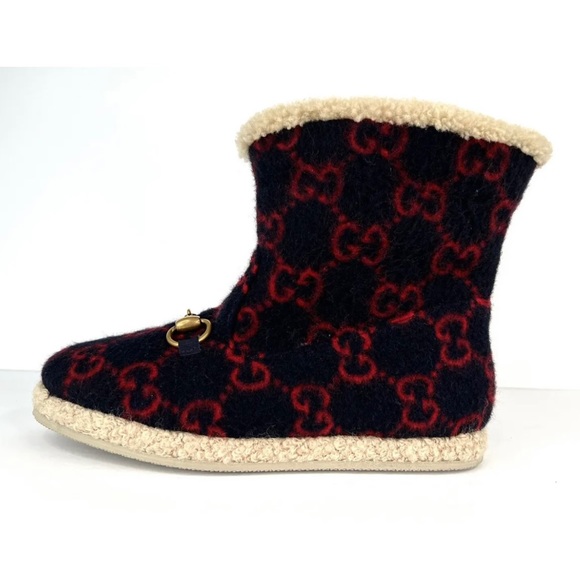 Gucci Fria Horsebit GG Logo Wool Shearling Fur Women Ankle Booties Size … - Picture 11 of 15